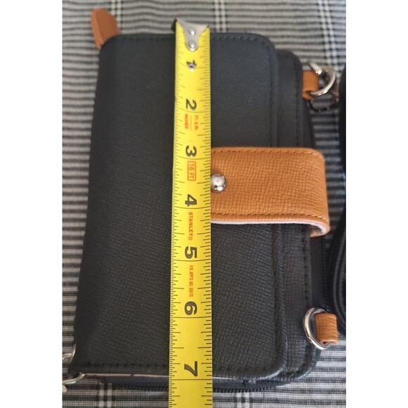 Roma Leathers Mini Cell Phone Purse/Wallet- Premium Embossed Leather- Black - Picture 5 of 6